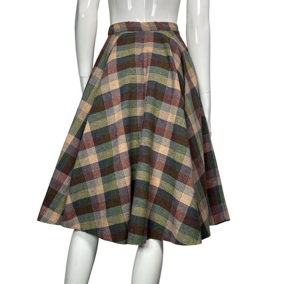 Vintage 1950’s Full Circle Skirt Plaid Tartan Wool Purple Green Small - Picture 3 of 6